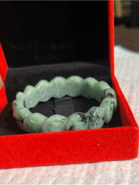 Beautiful Chinese Hand Carved Green Black Jade Jadeite Bracelet Bangle 59mm  NEW